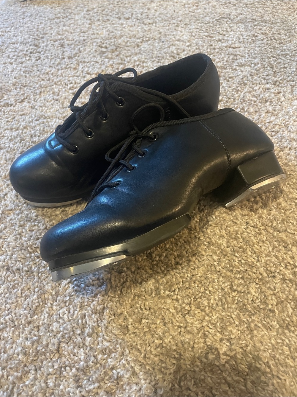 Black Leather Tap Shoes with Laces, women's size 6.